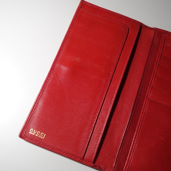 Vintage Gucci Red Leather GG Button Clasp Wallet Made In Italy - Picture 12 of 16